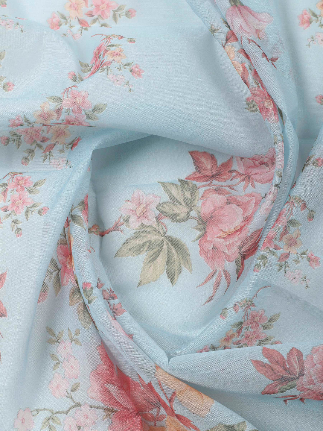 Grey Blue Printed Chanderi Unstitched Suit &amp; Pant With Chanderi Dupatta