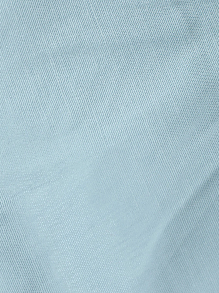 Grey Blue Printed Chanderi Unstitched Suit &amp; Pant With Chanderi Dupatta