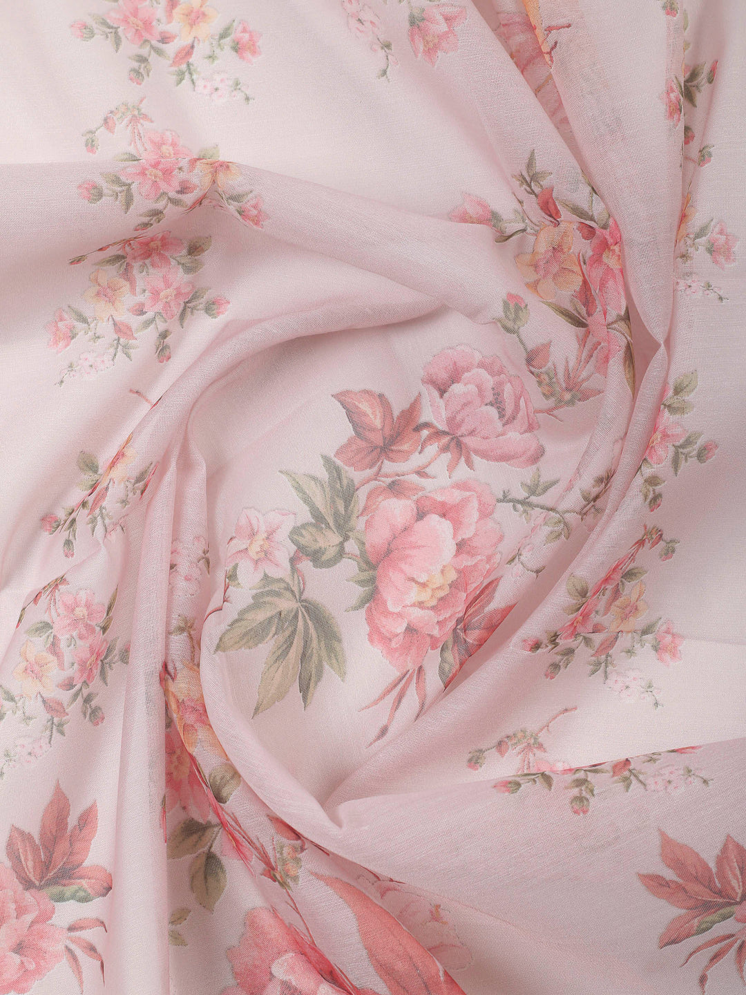 Peach Printed Chanderi Unstitched Suit &amp; Pant With Chanderi Dupatta