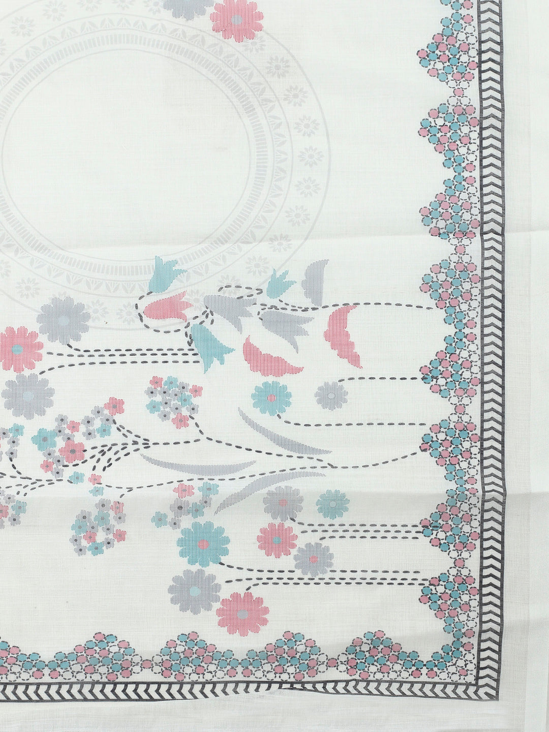Off White Embroidered Chanderi Unstitched Suit &amp; Pant With Chanderi Dupatta