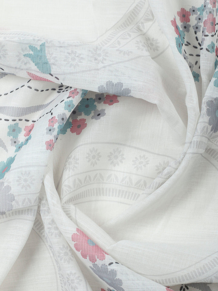 Off White Embroidered Chanderi Unstitched Suit &amp; Pant With Chanderi Dupatta
