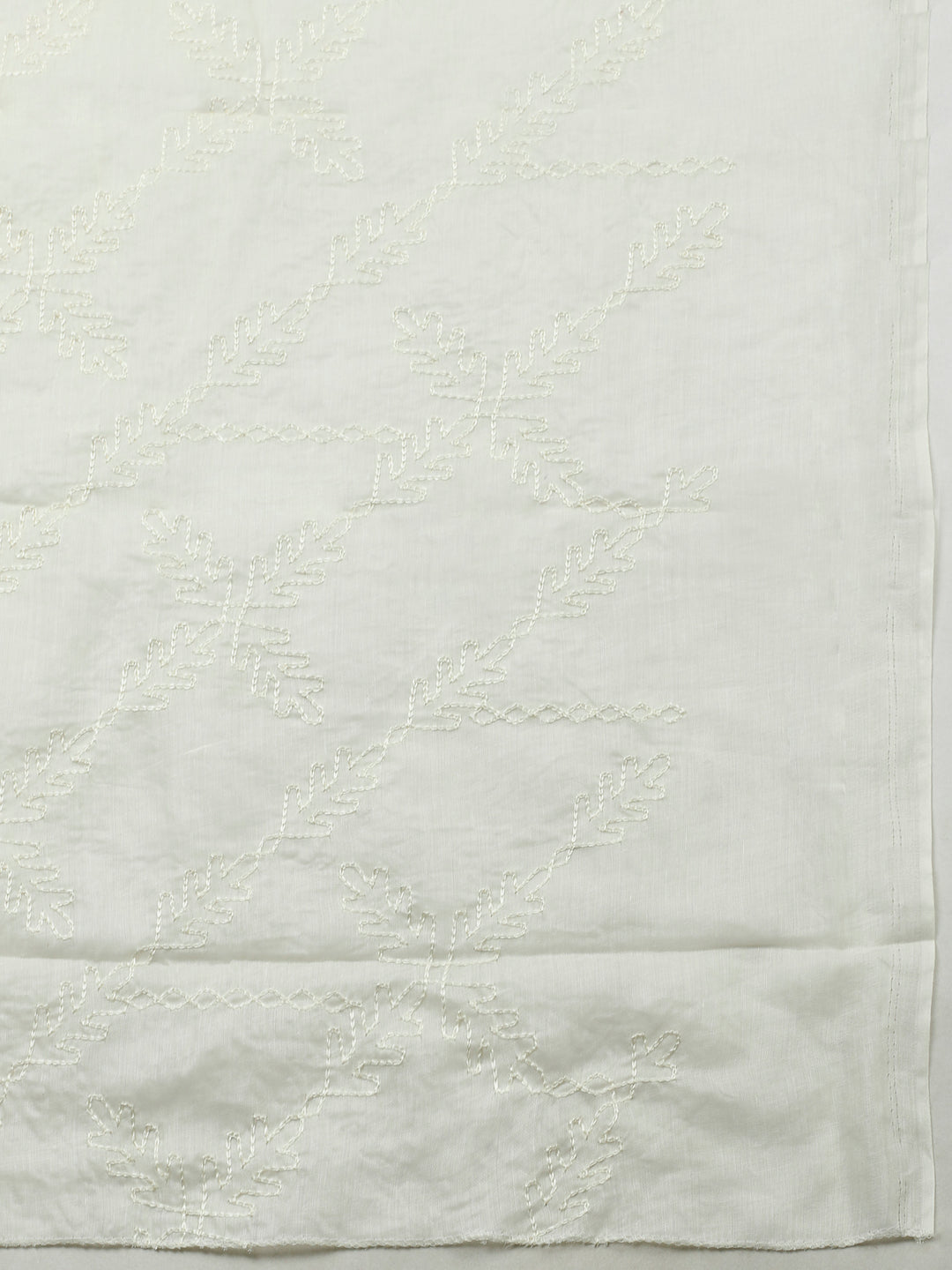 Cream Printed Cotton Blend Unstitched Suit &amp; Pant With Cotton Dupatta