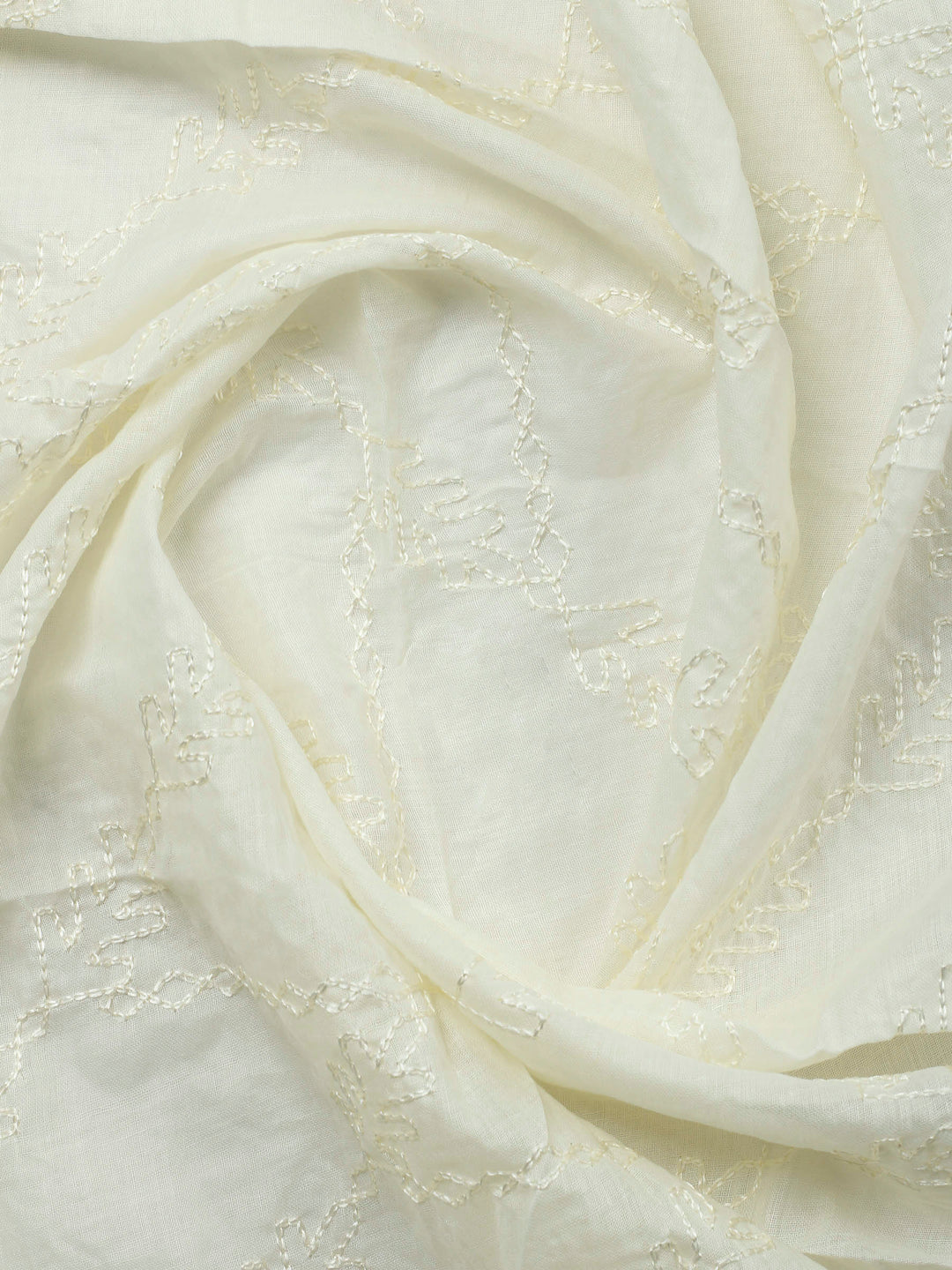 Cream Printed Cotton Blend Unstitched Suit &amp; Pant With Cotton Dupatta