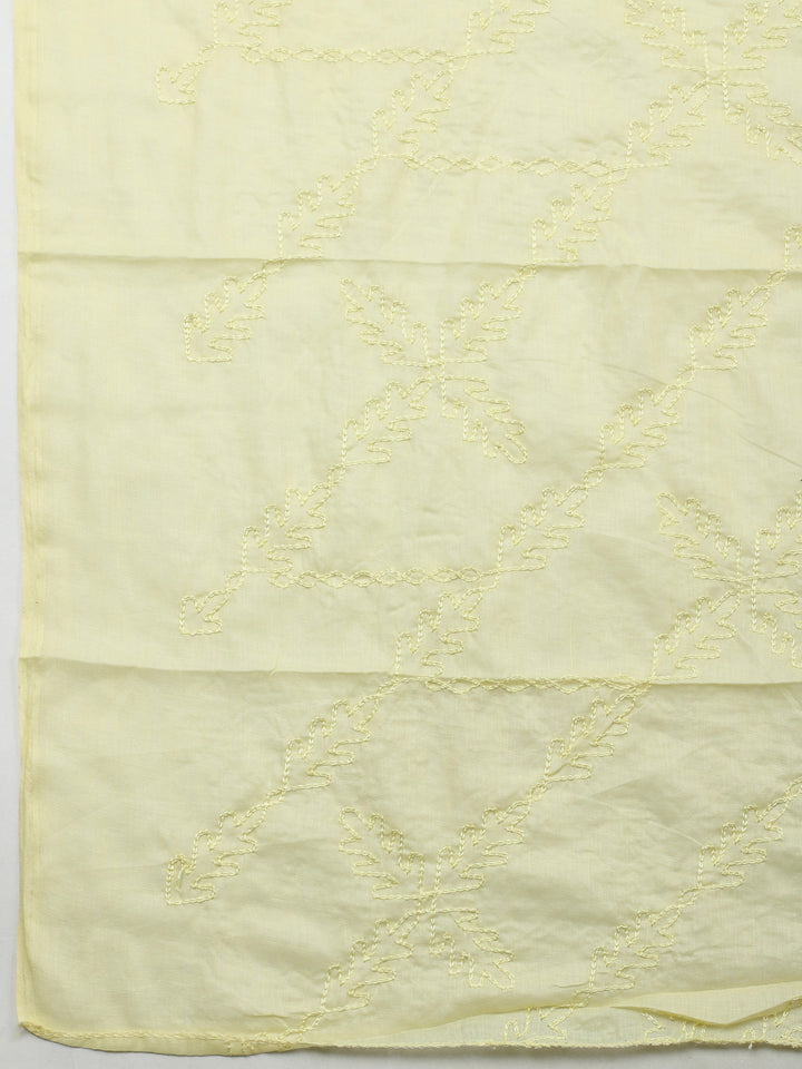 Lemon Printed Cotton Blend Unstitched Suit &amp; Pant With Cotton Dupatta