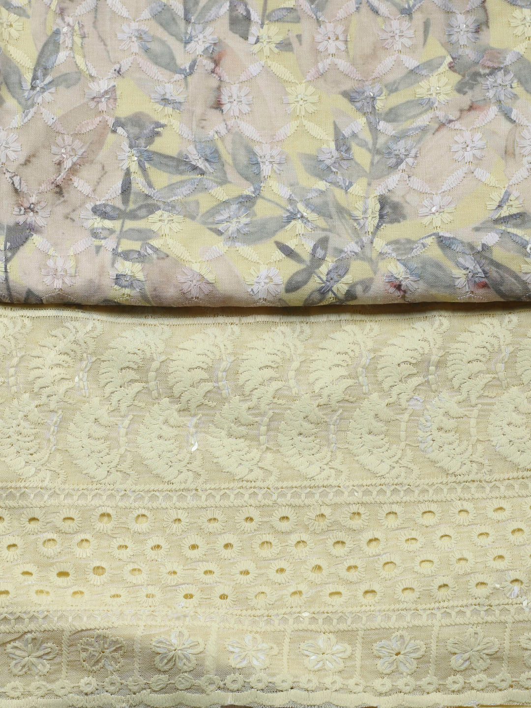 Lemon Printed Cotton Blend Unstitched Suit &amp; Pant With Cotton Dupatta