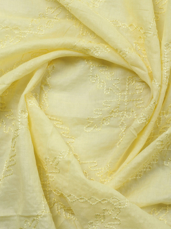 Lemon Printed Cotton Blend Unstitched Suit &amp; Pant With Cotton Dupatta