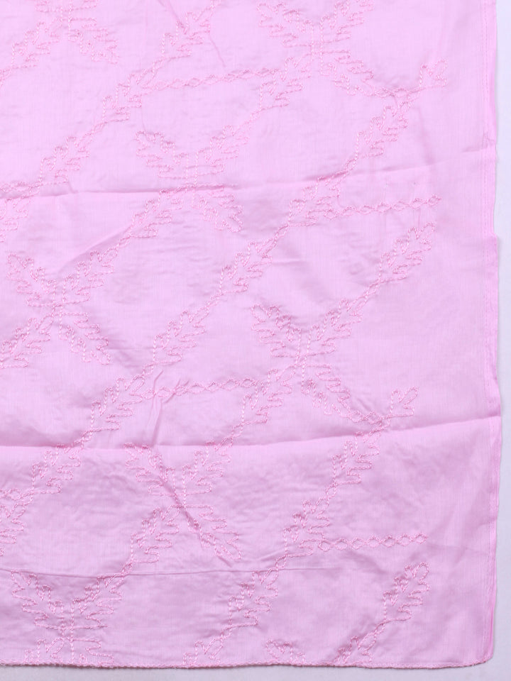 Mauve Printed Cotton Blend Unstitched Suit &amp; Pant With Cotton Dupatta
