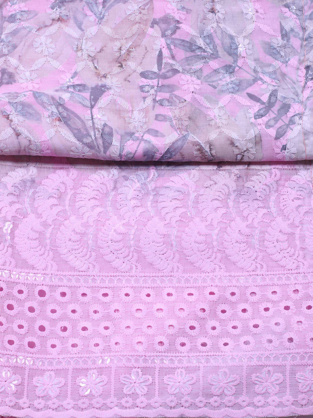 Mauve Printed Cotton Blend Unstitched Suit &amp; Pant With Cotton Dupatta