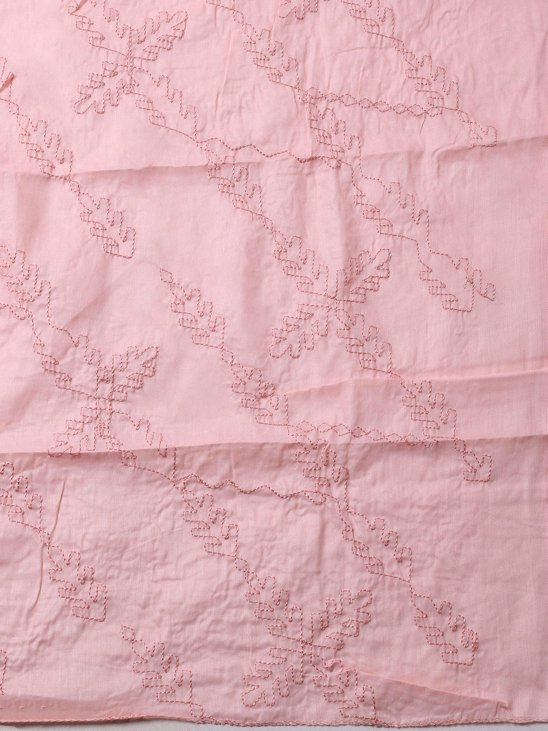 Peach Printed Cotton Blend Unstitched Suit &amp; Pant With Cotton Dupatta