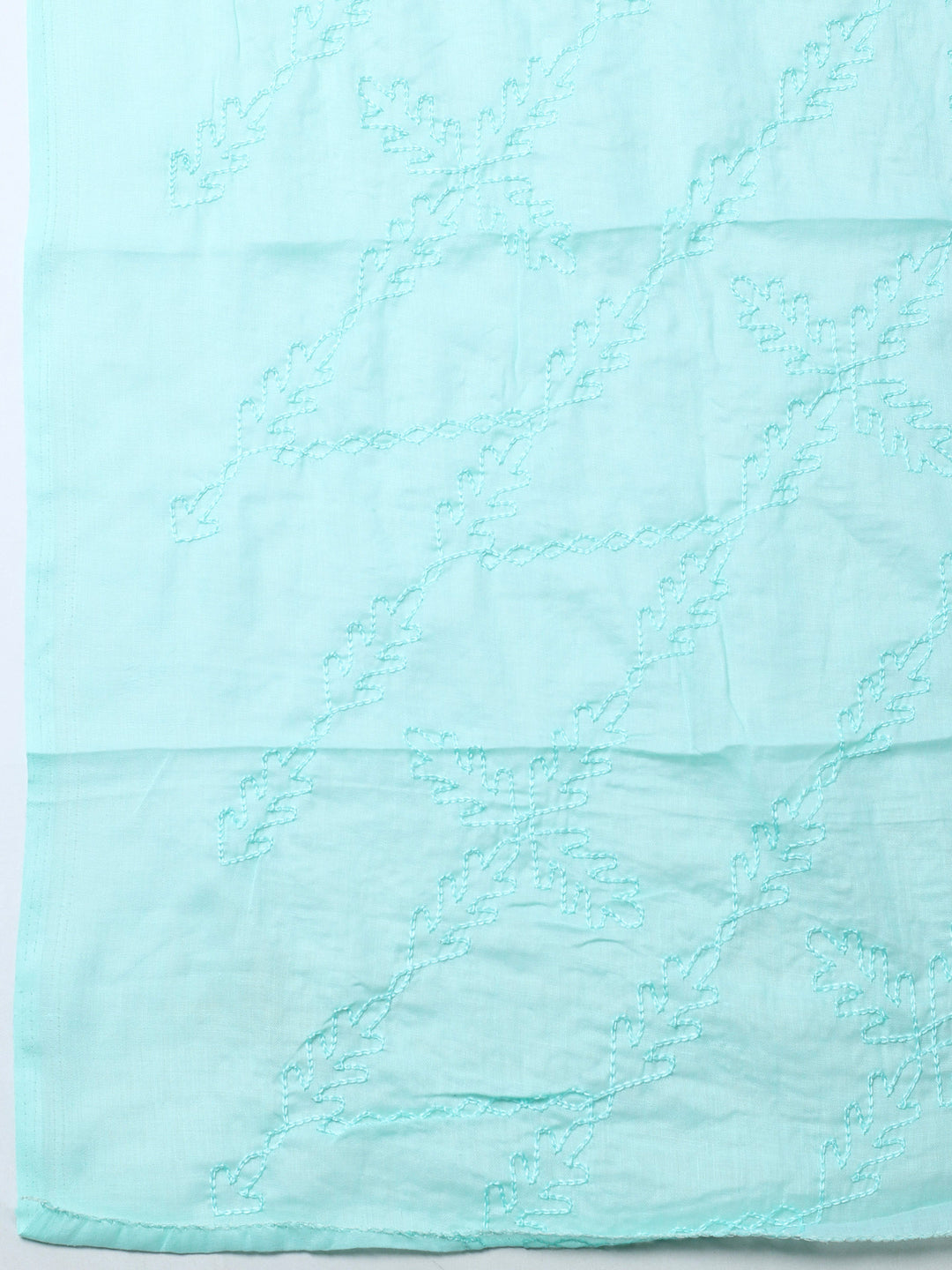 Sea Green Printed Cotton Blend Unstitched Suit &amp; Pant With Cotton Dupatta
