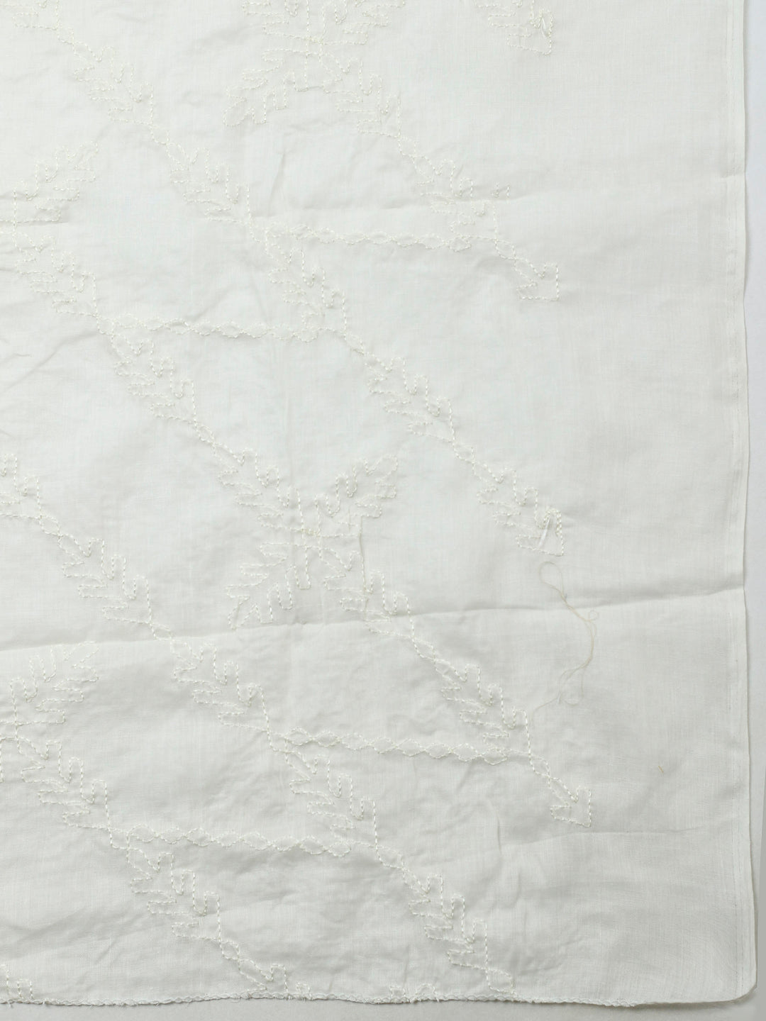 Cream Printed Cotton Blend Unstitched Suit &amp; Pant With Cotton Dupatta