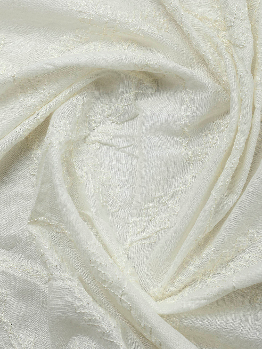 Cream Printed Cotton Blend Unstitched Suit &amp; Pant With Cotton Dupatta