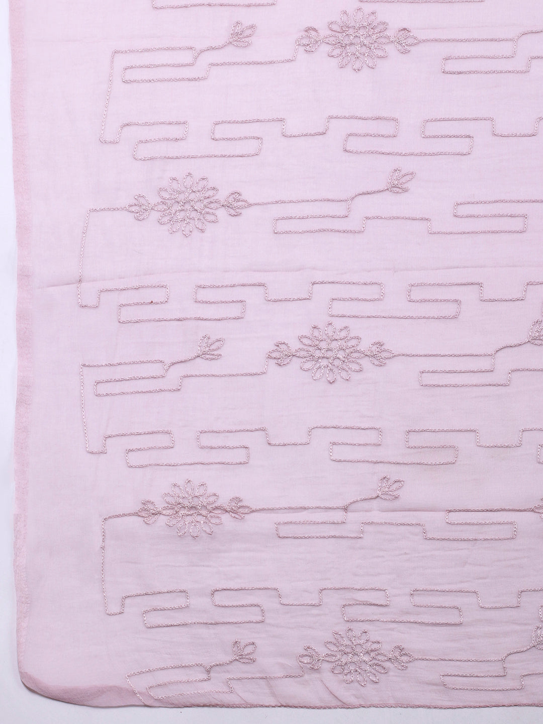 Lilac Printed Cotton Blend Unstitched Suit &amp; Pant With Chiffon Dupatta