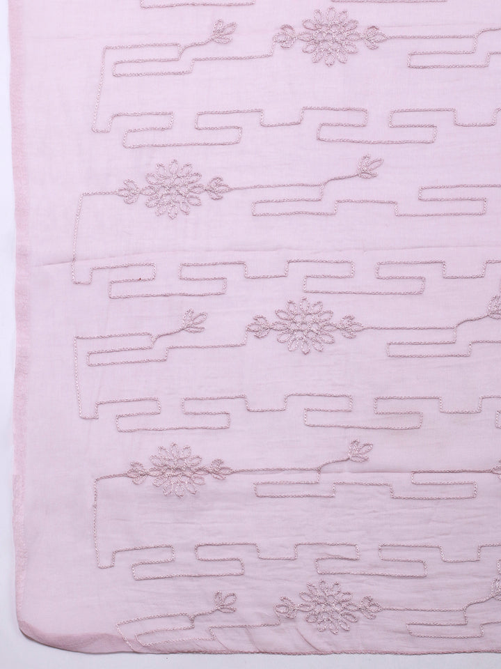 Lilac Printed Cotton Blend Unstitched Suit &amp; Pant With Chiffon Dupatta