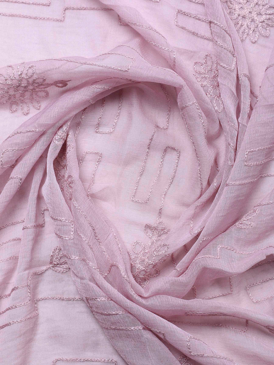 Lilac Printed Cotton Blend Unstitched Suit &amp; Pant With Chiffon Dupatta