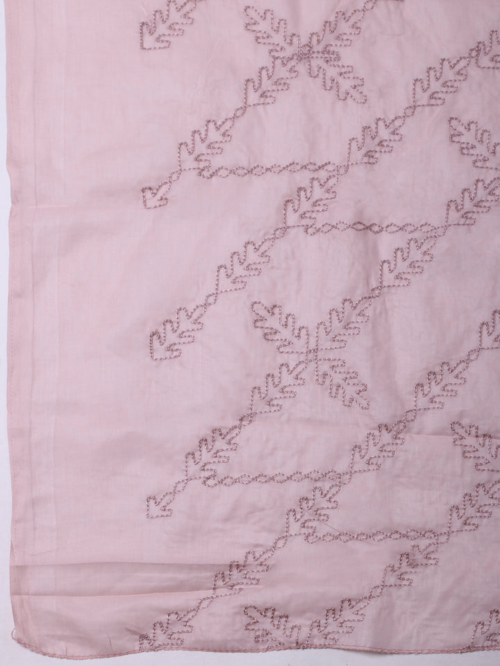 Peach Printed Cotton Blend Unstitched Dress Material
