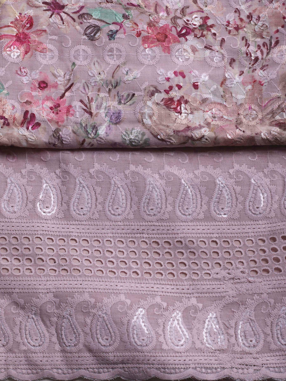 Peach Printed Cotton Blend Unstitched Dress Material