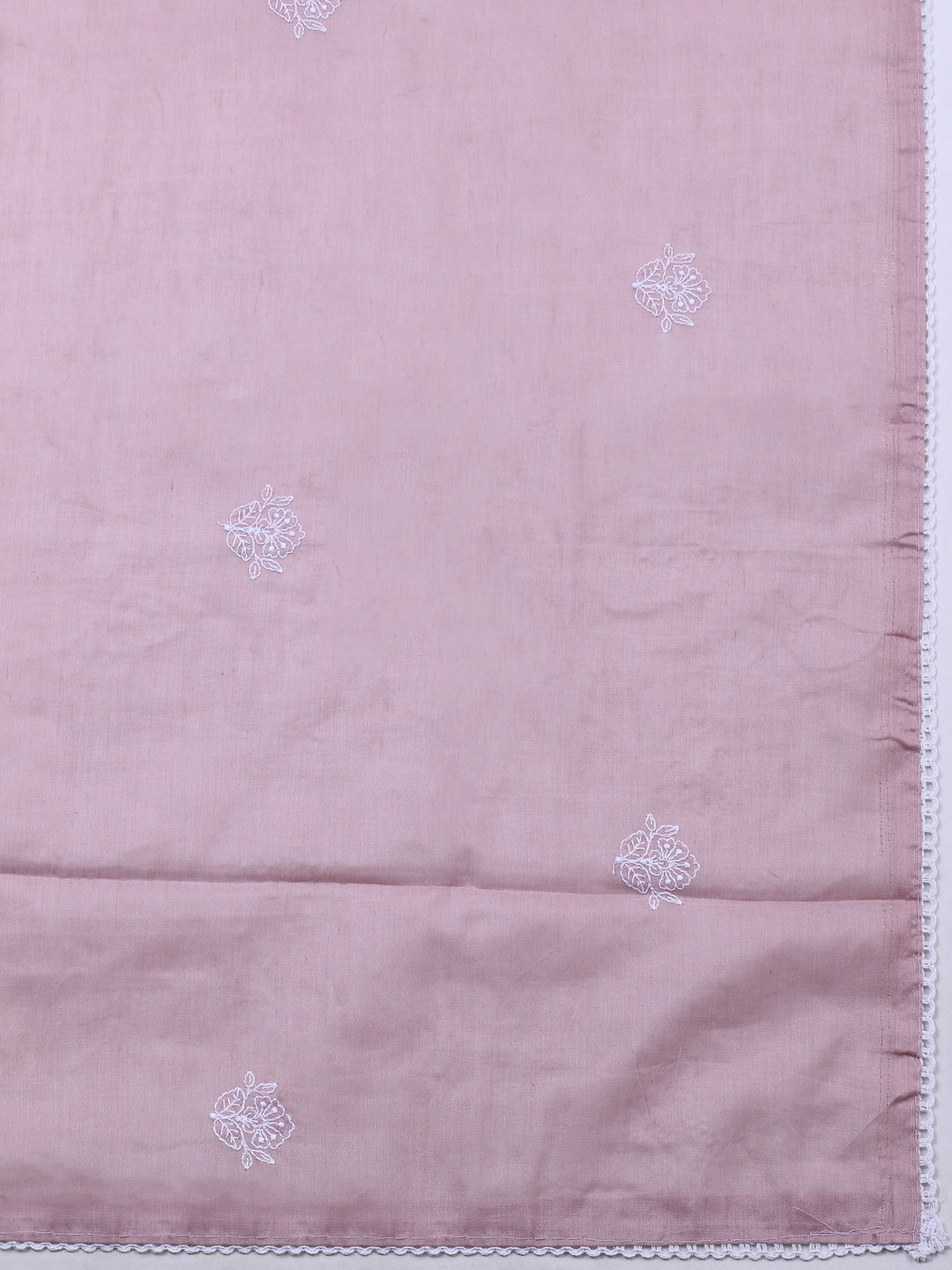 Dusty Pink Embroidered Cotton Blend Unstitched Suit &amp; Pant With Cotton Dupatta