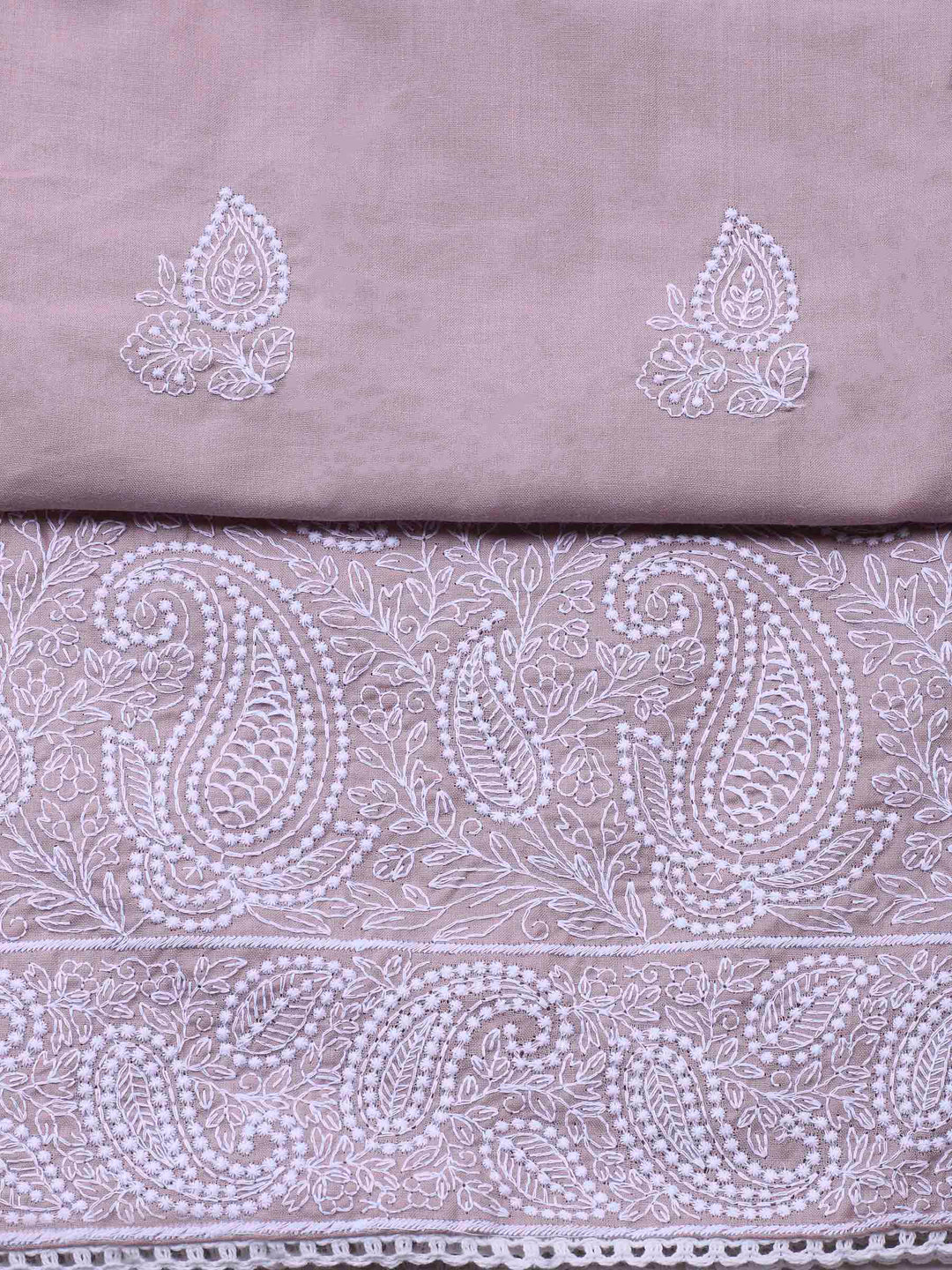 Dusty Pink Embroidered Cotton Blend Unstitched Suit &amp; Pant With Cotton Dupatta