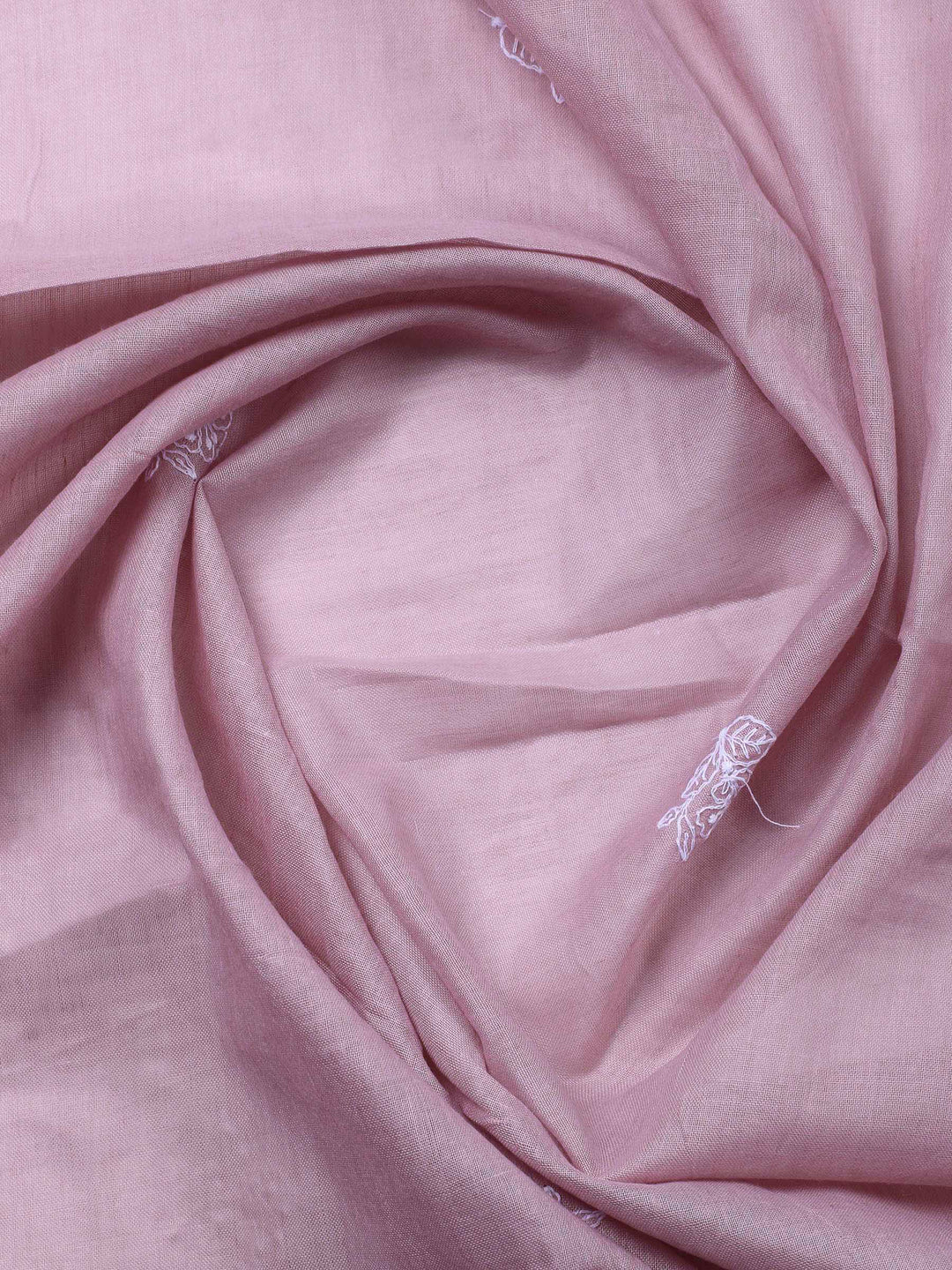 Dusty Pink Embroidered Cotton Blend Unstitched Suit &amp; Pant With Cotton Dupatta
