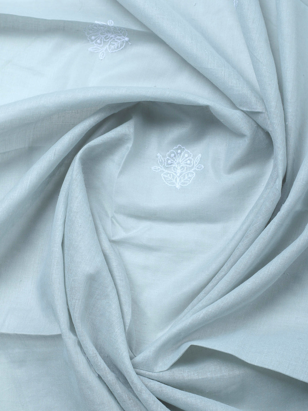 Grey Embroidered Cotton Blend Unstitched Suit &amp; Pant With Cotton Dupatta