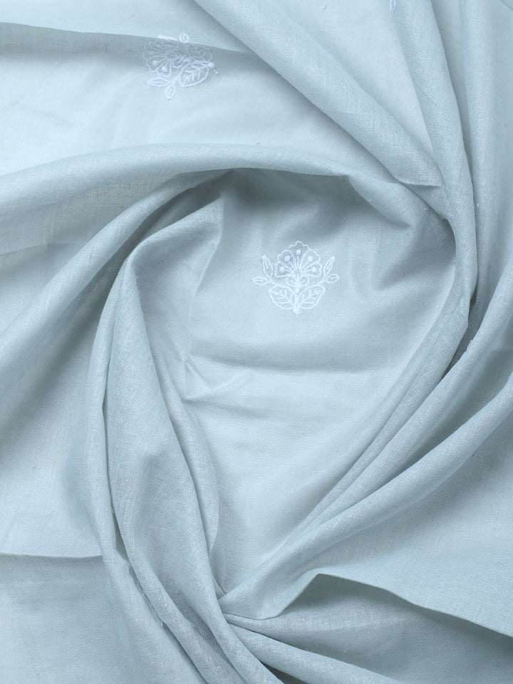 Grey Embroidered Cotton Blend Unstitched Suit &amp; Pant With Cotton Dupatta