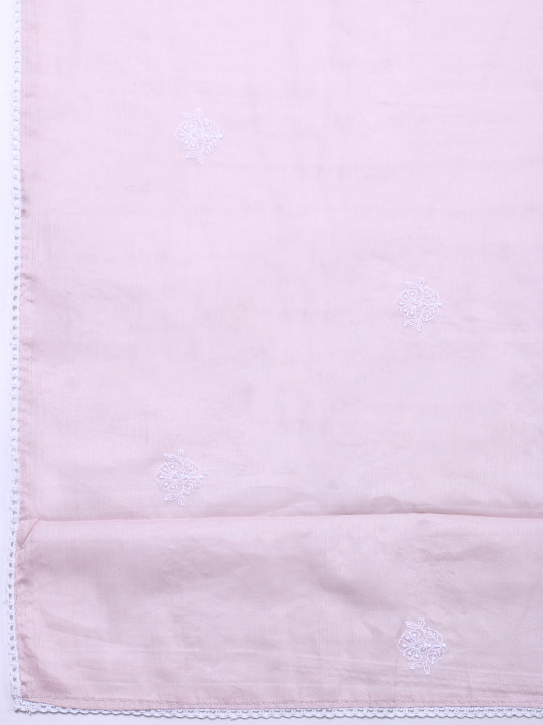 Peach Embroidered Cotton Blend Unstitched Suit &amp; Pant With Cotton Dupatta