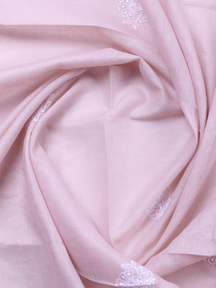 Peach Embroidered Cotton Blend Unstitched Suit &amp; Pant With Cotton Dupatta