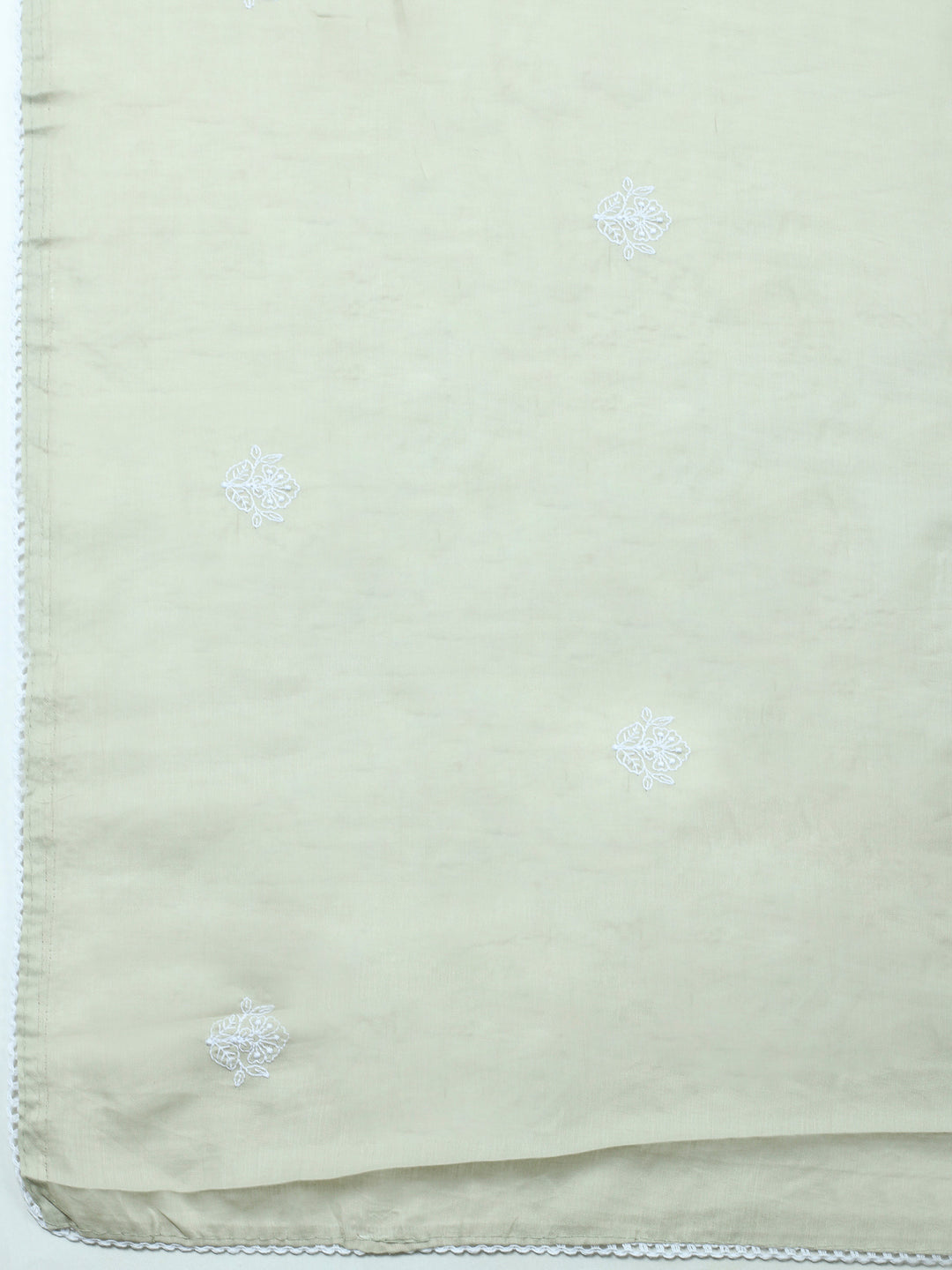 Pista Green Embroidered Cotton Blend Unstitched Suit &amp; Pant With Cotton Dupatta