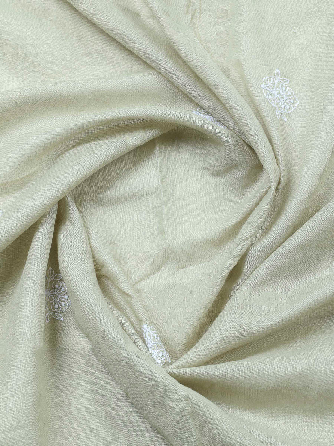 Pista Green Embroidered Cotton Blend Unstitched Suit &amp; Pant With Cotton Dupatta