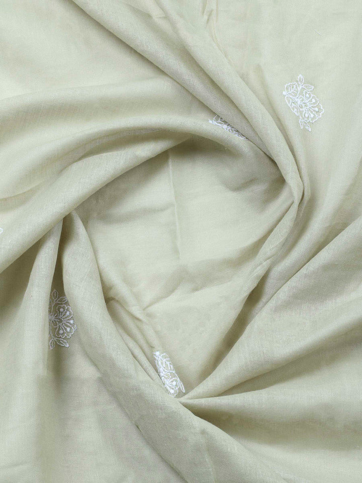 Pista Green Embroidered Cotton Blend Unstitched Suit &amp; Pant With Cotton Dupatta