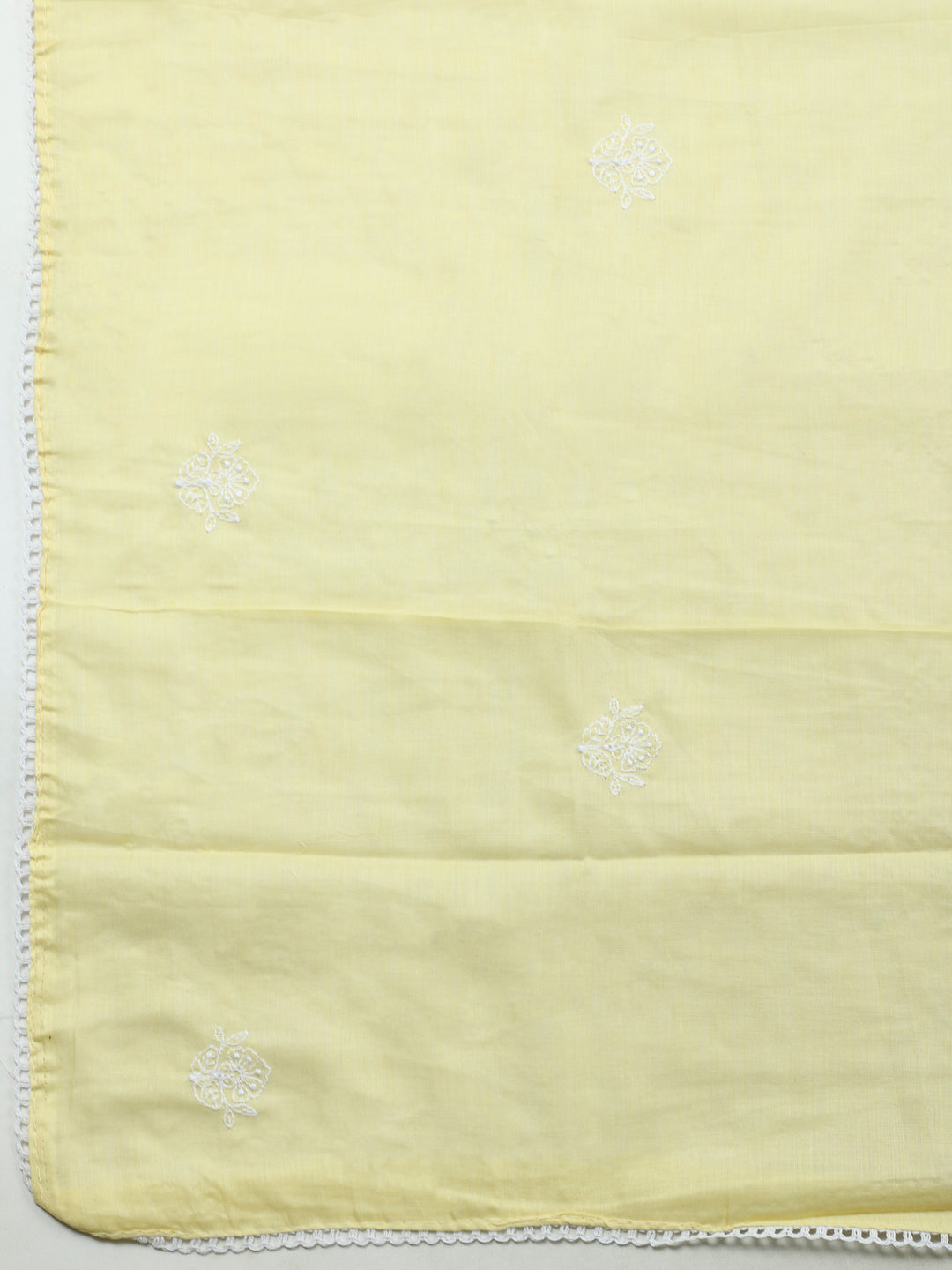 Lemon Embroidered Cotton Blend Unstitched Suit &amp; Pant With Cotton Dupatta