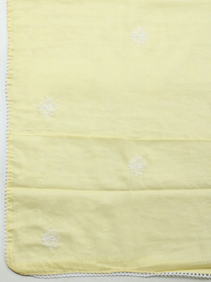 Lemon Embroidered Cotton Blend Unstitched Suit &amp; Pant With Cotton Dupatta