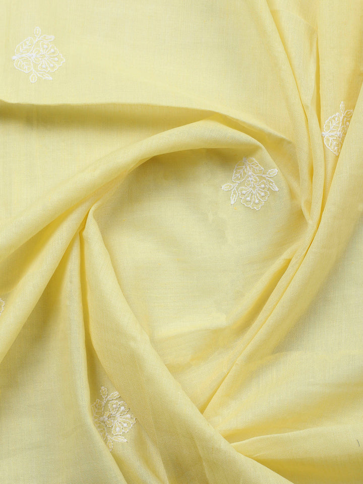 Lemon Embroidered Cotton Blend Unstitched Suit &amp; Pant With Cotton Dupatta