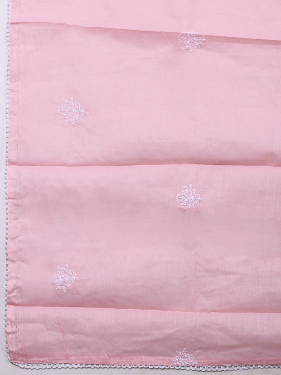 Peach Embroidered Cotton Blend Unstitched Suit &amp; Pant With Cotton Dupatta