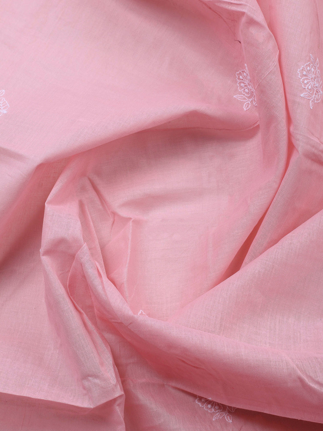 Peach Embroidered Cotton Blend Unstitched Suit &amp; Pant With Cotton Dupatta