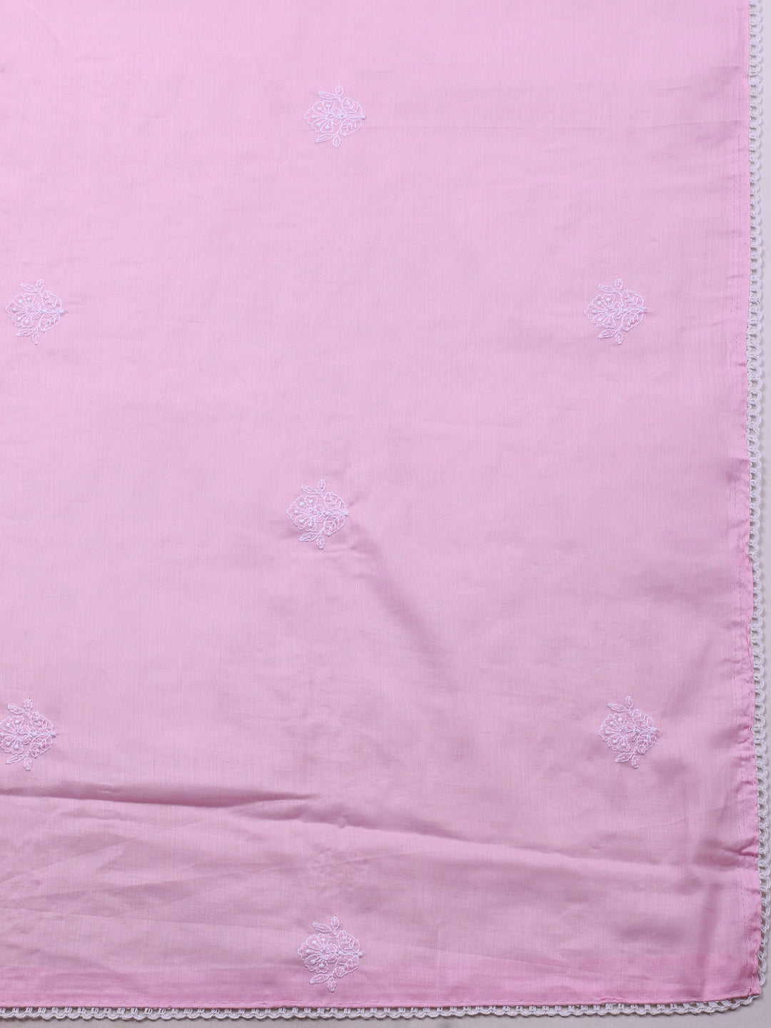 Pink Embroidered Cotton Blend Unstitched Suit &amp; Pant With Cotton Dupatta
