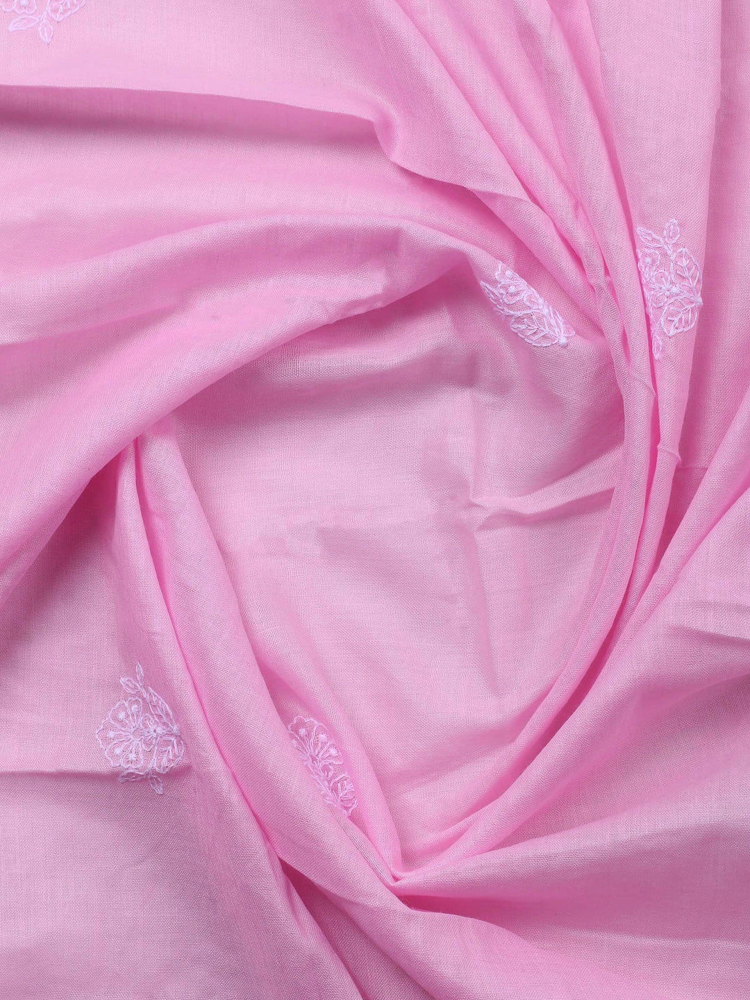 Pink Embroidered Cotton Blend Unstitched Suit &amp; Pant With Cotton Dupatta