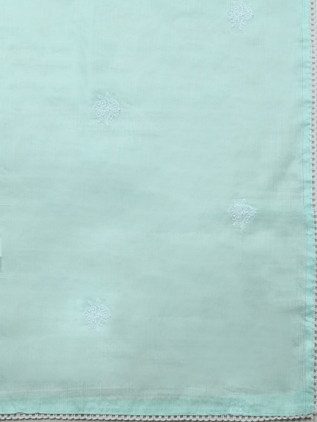 Sea Green Embroidered Cotton Blend Unstitched Suit &amp; Pant With Cotton Dupatta