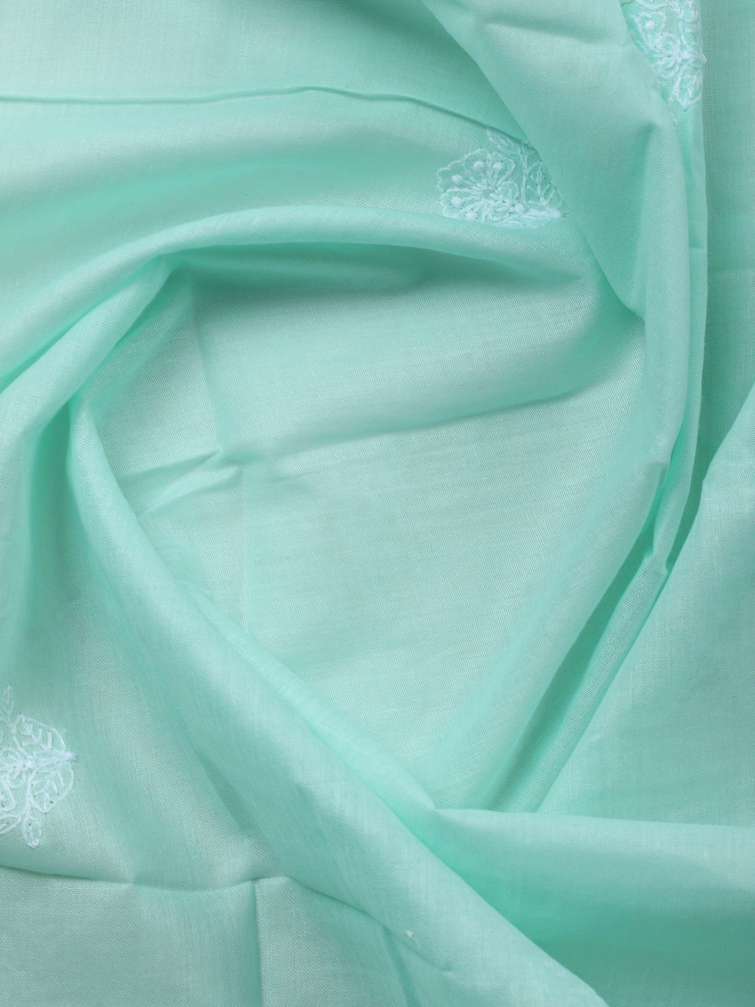 Sea Green Embroidered Cotton Blend Unstitched Suit &amp; Pant With Cotton Dupatta