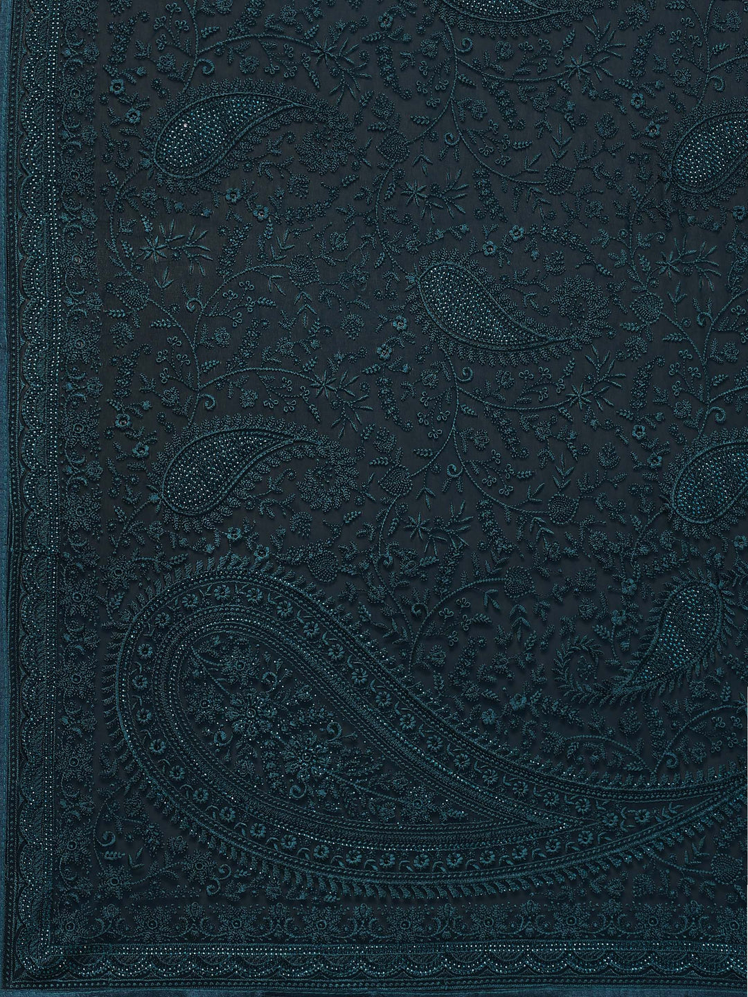 Peacock Blue Embroidered Georgette Saree