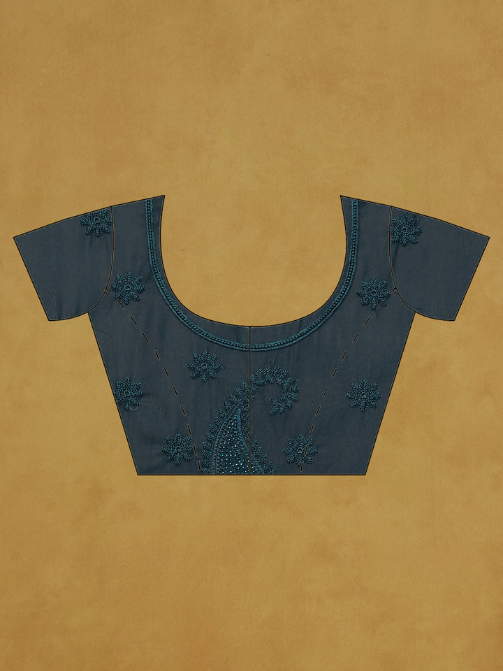 Peacock Blue Embroidered Georgette Saree