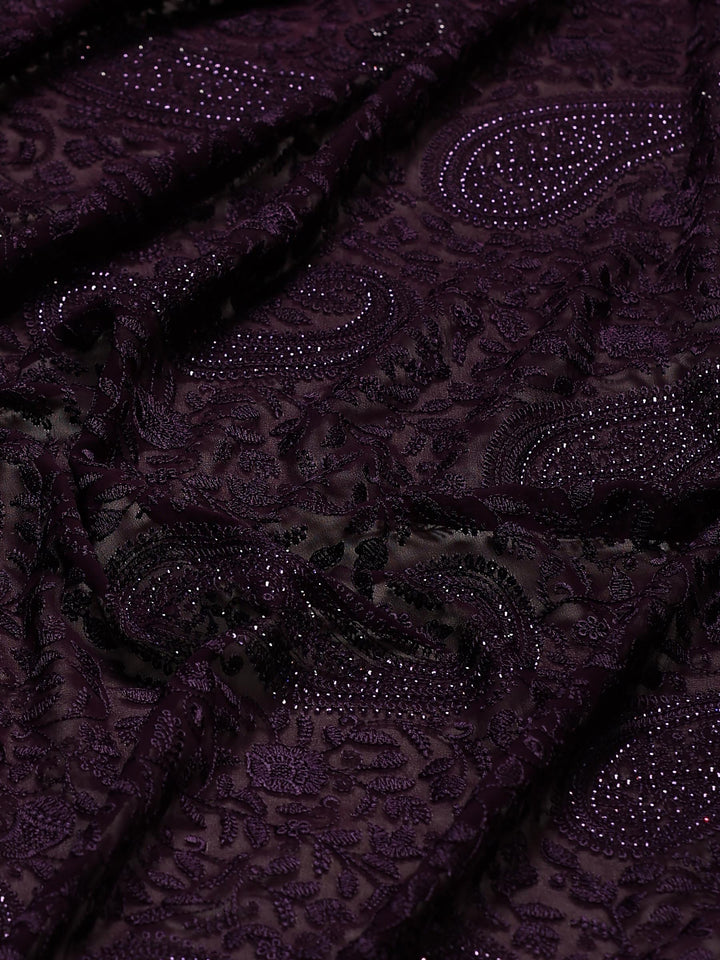 Purple Embroidered Georgette Saree