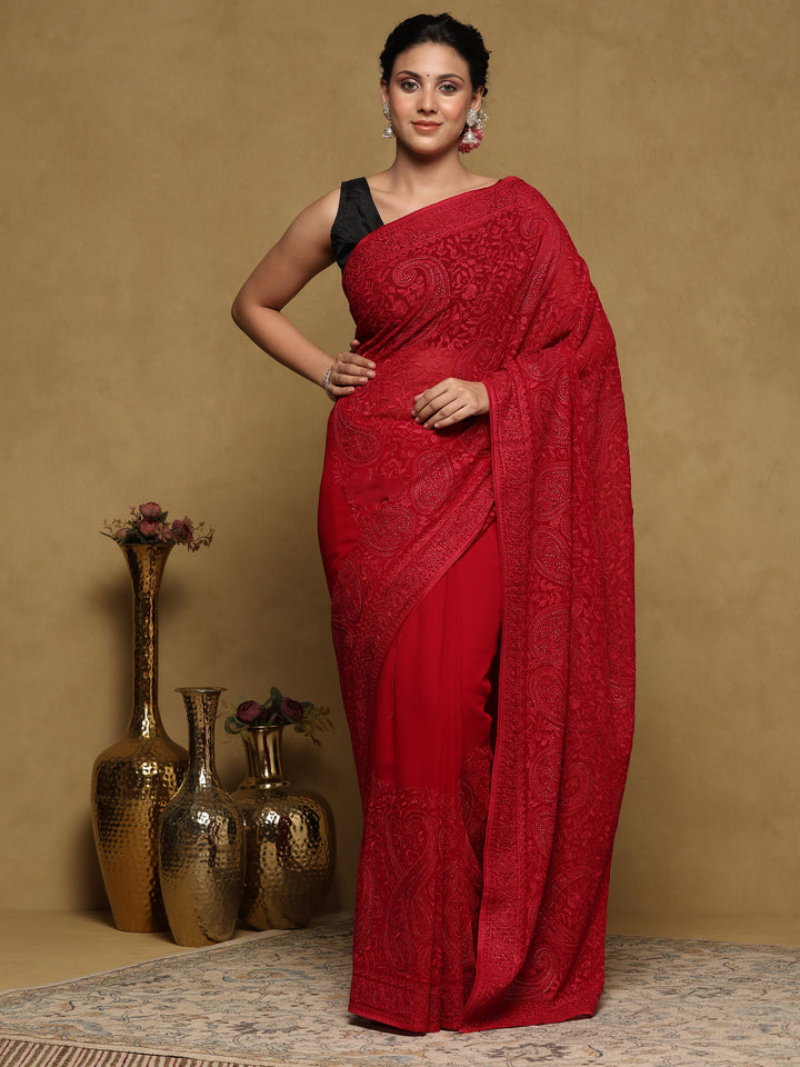 Rani Embroidered Georgette Saree