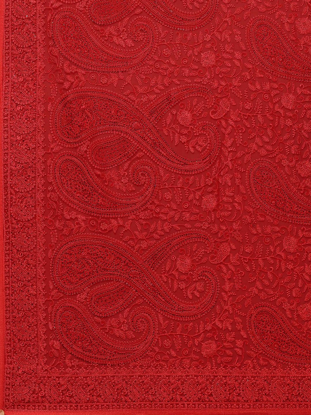 Red Embroidered Georgette Saree