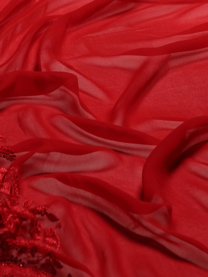 Red Embroidered Georgette Saree