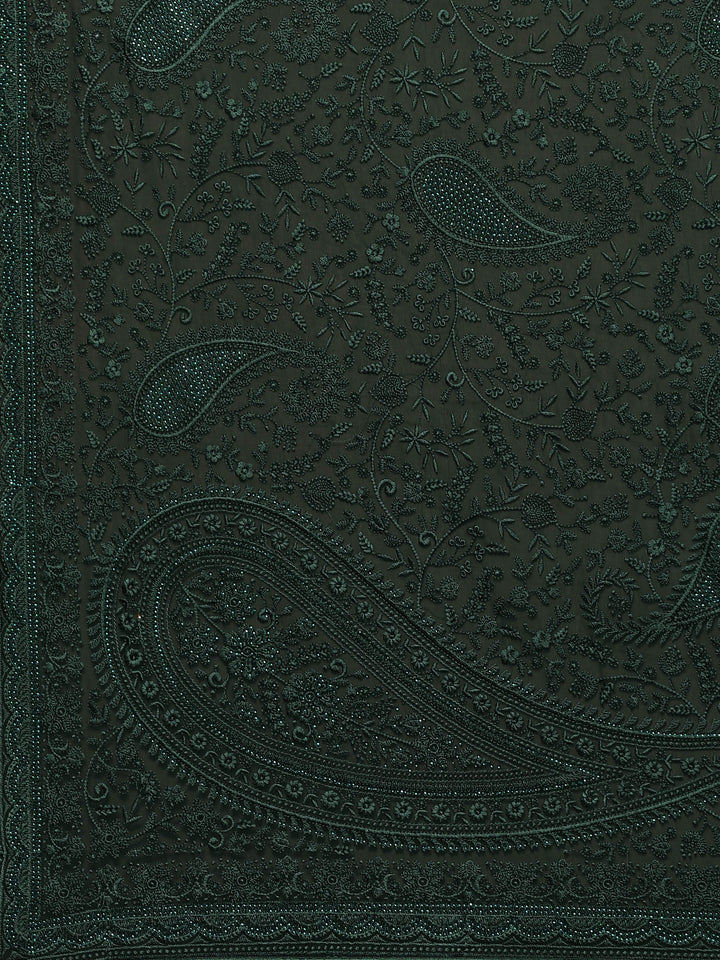 Bottle Green Embroidered Georgette Saree