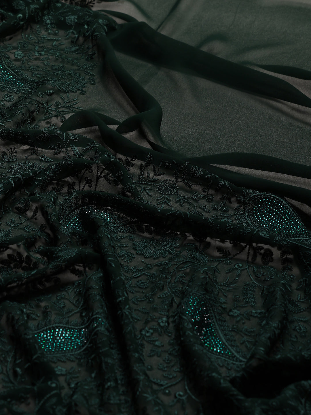 Bottle Green Embroidered Georgette Saree