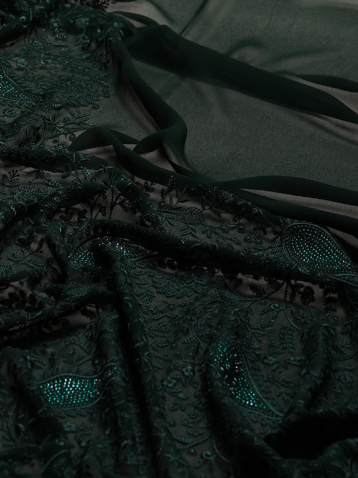Bottle Green Embroidered Georgette Saree