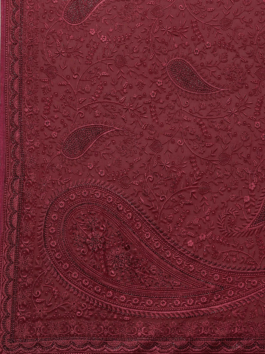 Wine Embroidered Georgette Saree